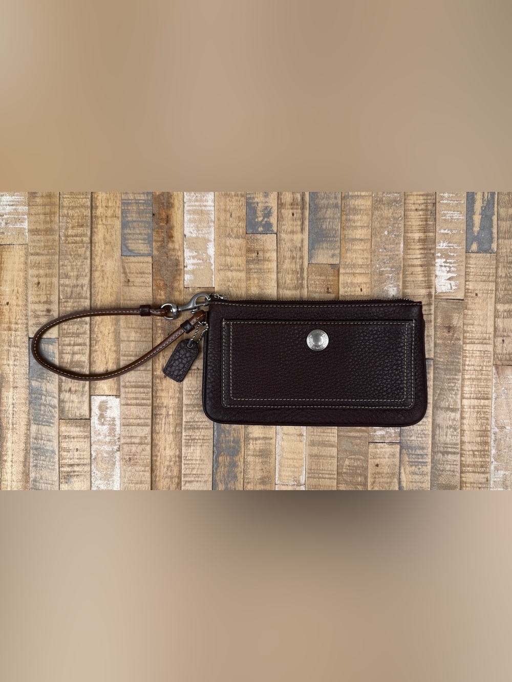 Coach Chelsea Mahogany Brown Pebbled Leather Wristlet